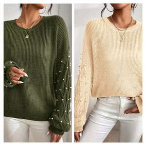 Beaded Crew Neck Pullover Sweater (2 colors)